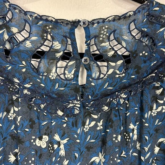 Anthropologie Othilia Dessa Ruffled Mini Dress In Blue Motif Size M - Picture 6 of 12